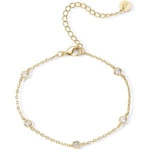 14K Gold Plated Station Chain Adjustable Bracelet for Women Cute Gift